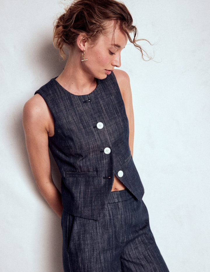 Taillierte Twill-Weste-Marineblau, Indigo