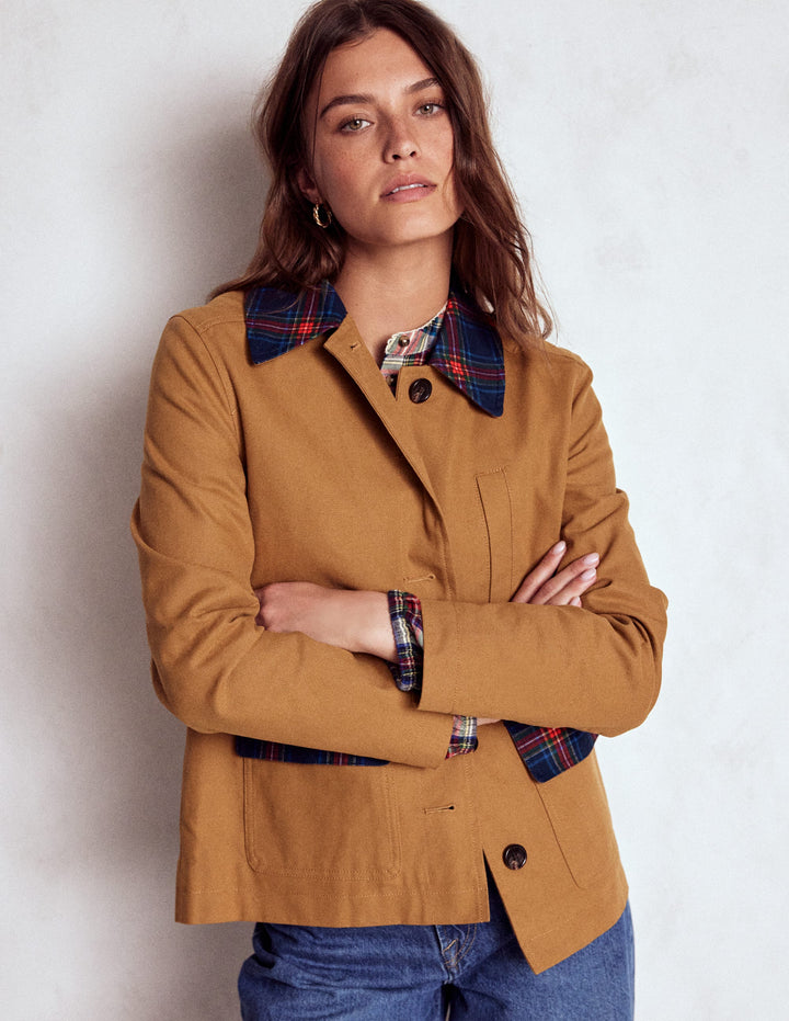 Barn Jacket aus Canvas-Haselnussbraun, Kariert