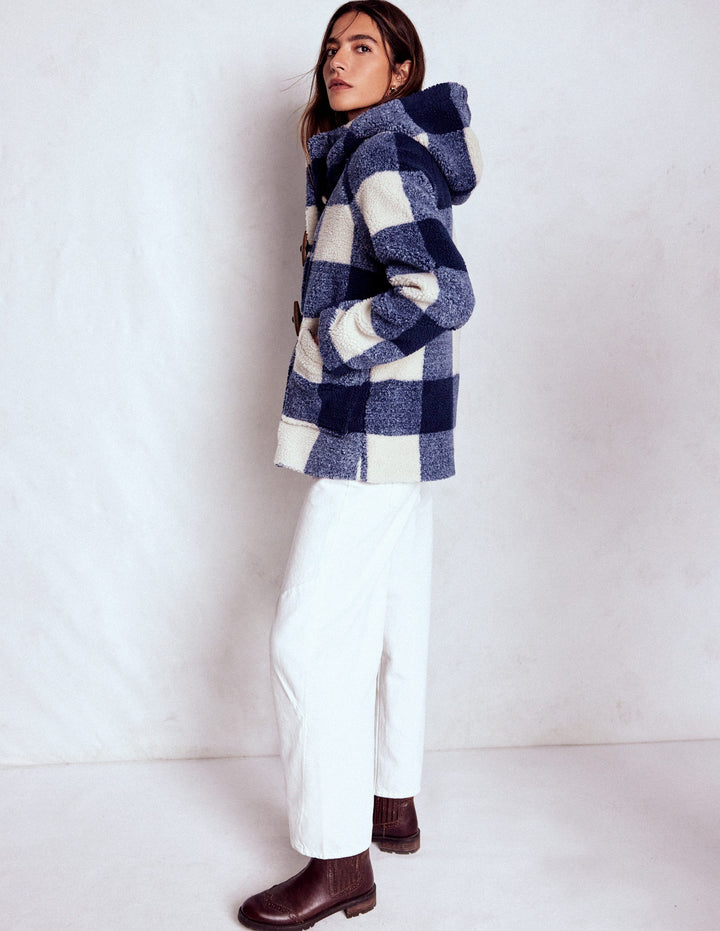 Teddyfell-Dufflecoat-Schuluniform-Marineblau Vichykaro