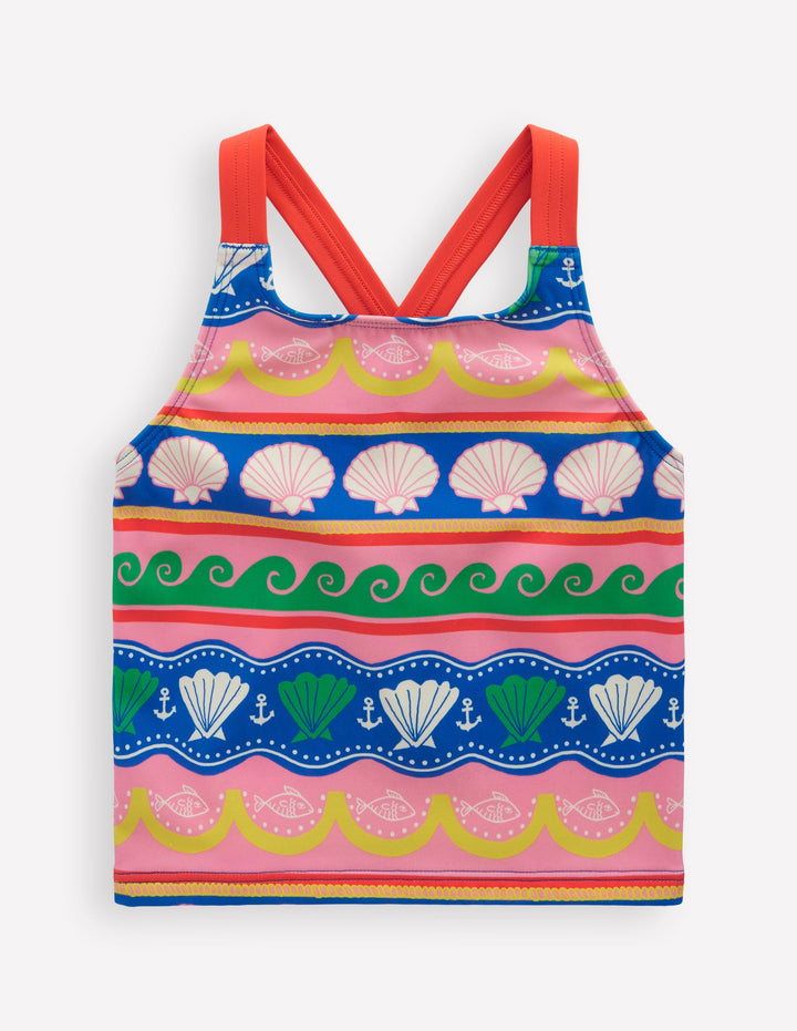 Tankini-Oberteil mit gekreuzten Rückenträgern-Bunt Meer Muschel Streifen