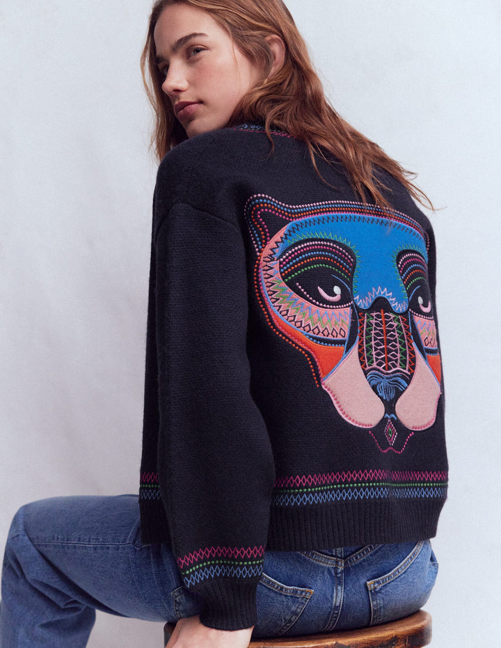 Abi Jacquard-Strickjacke-Marineblau, Tiger