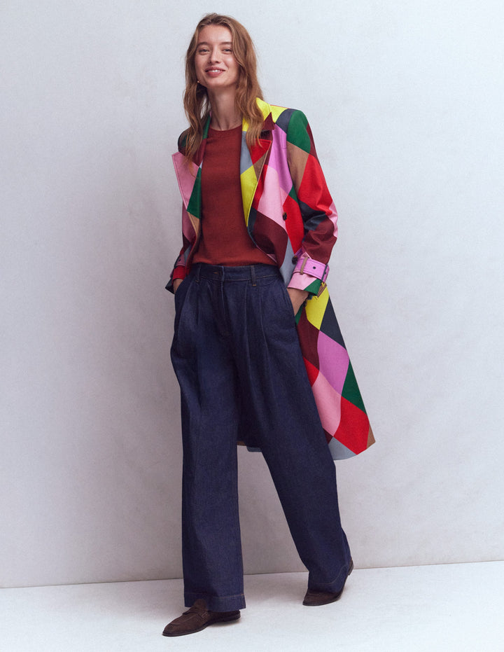 Zweireihiger Trenchcoat-Bunt Großes Harlekinmuster