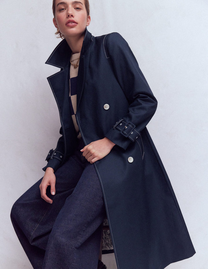 Zweireihiger Trenchcoat-Marineblau
