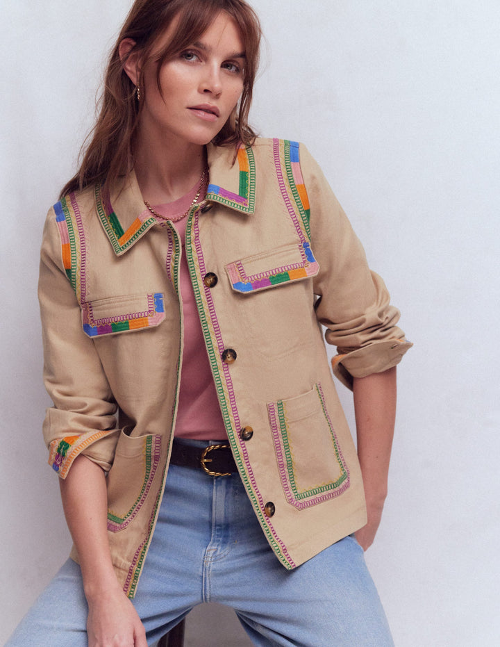 Bestickte Utility-Jacke-Kamelbraun