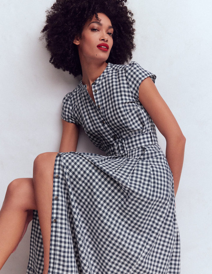Arabella Kleid aus Leinenmischgewebe-Blau Karo