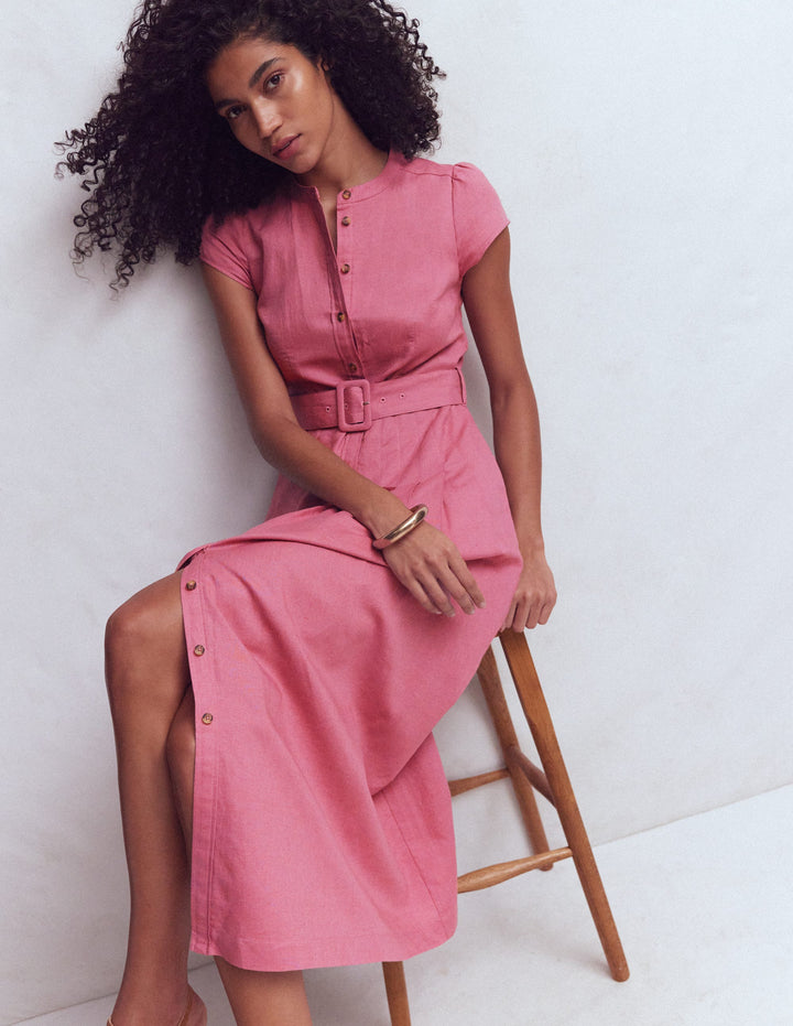 Arabella Kleid aus Leinenmischgewebe-Rosa Heide